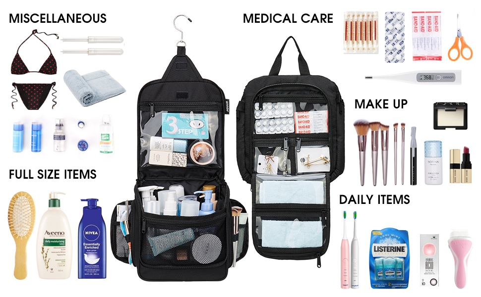 Hanging Toiletry Bag with Jewellery Organizer Medicine Pocket for Men Women Travel Water-Resistant