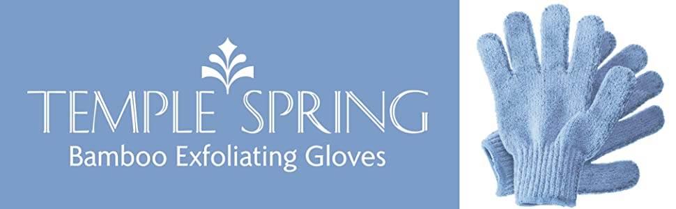 Temple Spring Bamboo Exfoliating Gloves, Cornflower Blue Logo