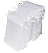 ENNIYU 100PCS Small Organza Bags, White Wedding Favour Bags with Drawstring, 7X9CM Gift Pouches f...