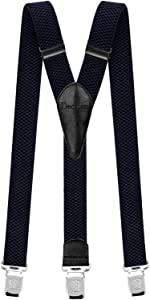 Decalen Mens Suspenders Heavy Duty with Strong Clips Big Tall Braces Adjustable Navy Blue