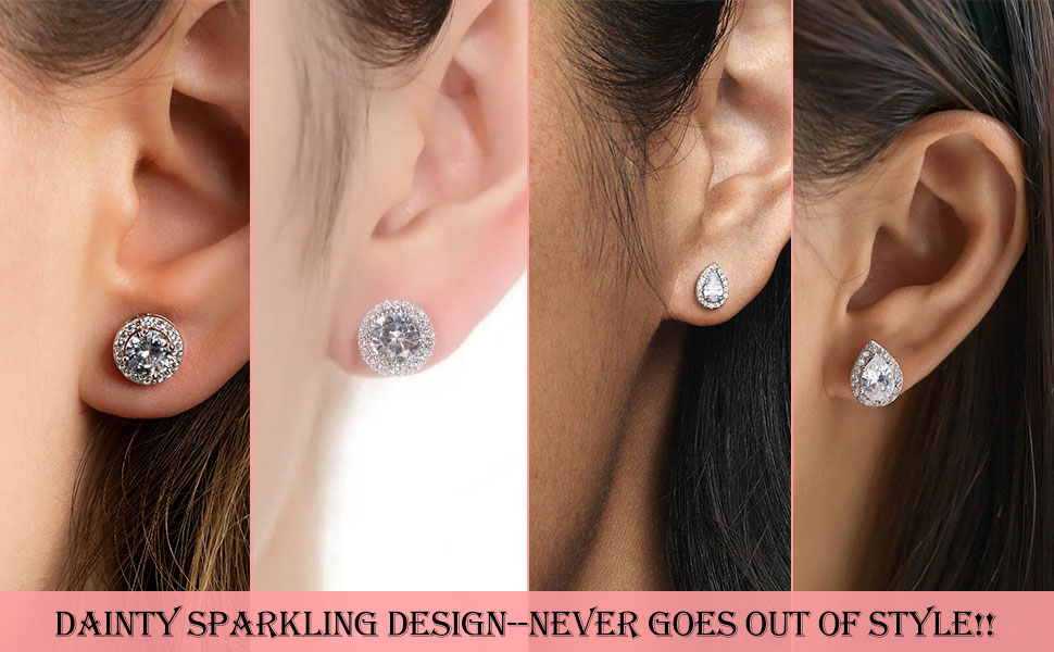 sterling silver stud earrings for women girls teen brides bridesmaids diamond cubic zirconia