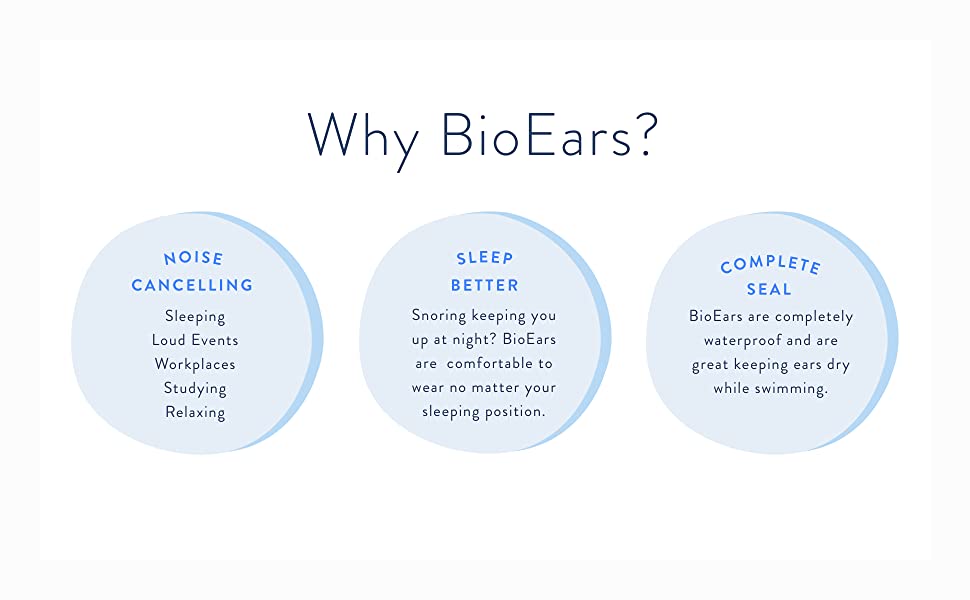 BioEars help reduce noise, allow for better sleep, and provide a complete seal in your ear.