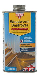 zero in, woodworm destroyer, treatment, woodworm, wood, worm, larvae, holes, chemical, formulation