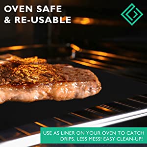 Oven safe re-usableliner on your oven to catch drips less mess easy clean up