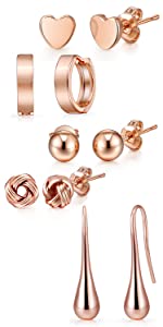 5 Pairs of Rose Gold Earrings