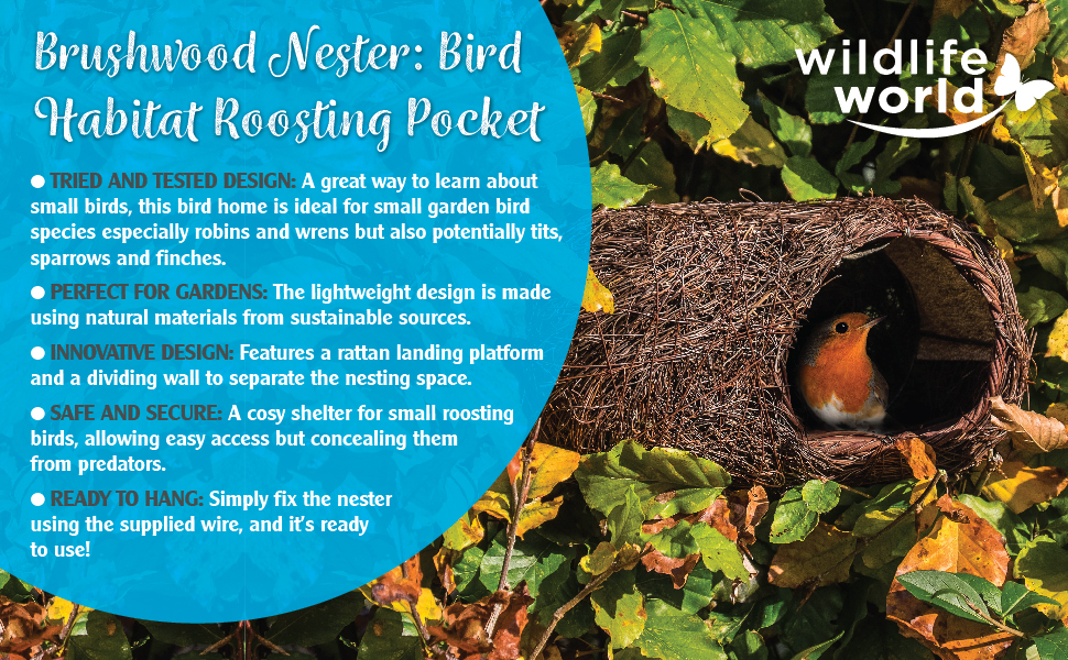 Secret Nester: Bird Habitat Roosting Pocket - perfect for gardens, natural materials, ready to hang