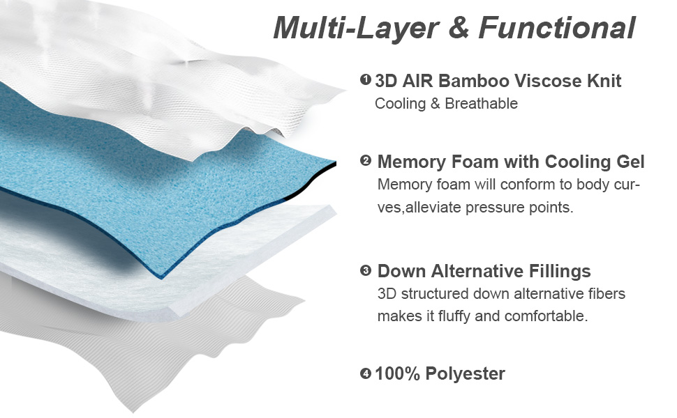 cooling bamboo memory foam 3D mattress pad