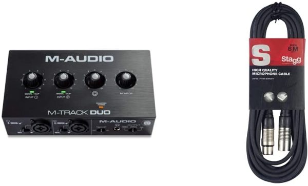 M-Audio M-Track Duo ?C USB Audio Interface for Recording, Streaming and Podcasting with Dual XLR, Line & DI Inputs & Stagg 6m High Quality XLR to XLR Plug Microphone Cable - Image 3