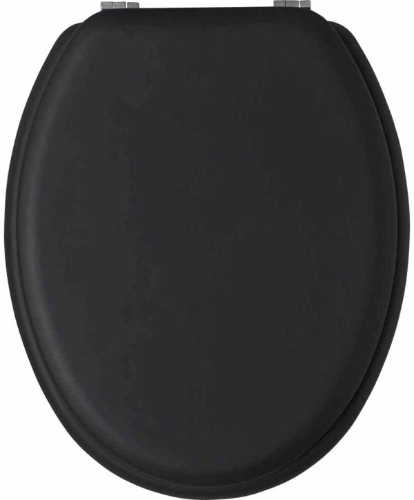 Matt Black Wood Toilet Seat with Stainless Steel Hinges, 45.5 x 36.7 x 5.2cm, Fittings Included & Easy to Install - Image 5