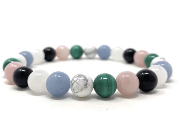 Grief & Loss Healing Gemstone Stretch Bracelet - Gift Box and Tag - Malachite, Moonstone, Angelite, Howlite, Obsidian, Rose Quartz - Image 4