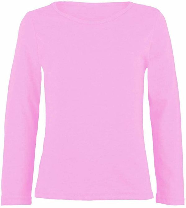 janisramone Kids Girls Boys New Plain Long Sleeve Basic Stretch Round Neck T-Shirt School Tee Top - Image 2