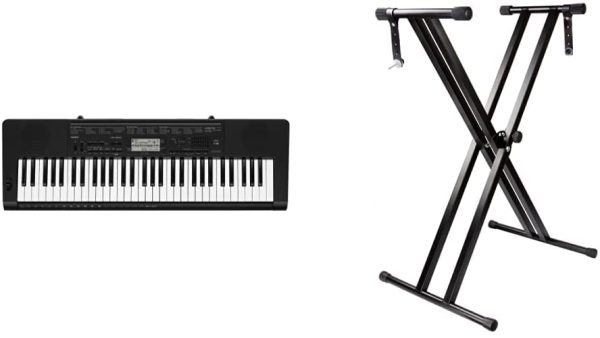 Casio CTK-3500AD Full Size Touch Response Keyboard - Black & RockJam RJX29 Double Braced Adjustable Keyboard Stand with Locking Straps, Black - Image 5