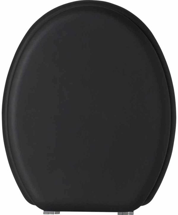 Matt Black Wood Toilet Seat with Stainless Steel Hinges, 45.5 x 36.7 x 5.2cm, Fittings Included & Easy to Install - Image 3