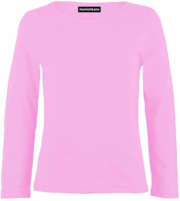 janisramone Kids Girls Boys New Plain Long Sleeve Basic Stretch Round Neck T-Shirt School Tee Top - Image 3