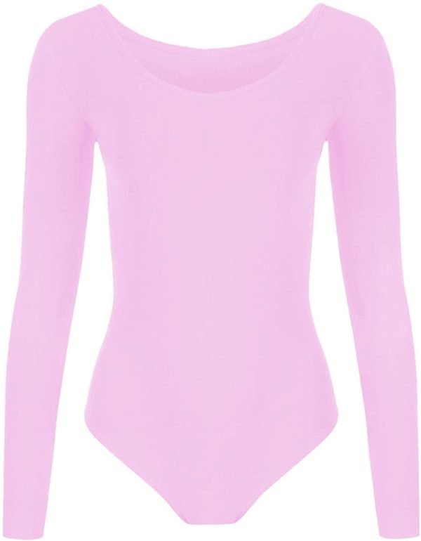 janisramone Gilrs Kids New Plain Long Sleeve Round Neck Microfibre Stretch Dance Gymnastics Leotard Bodysuit Top