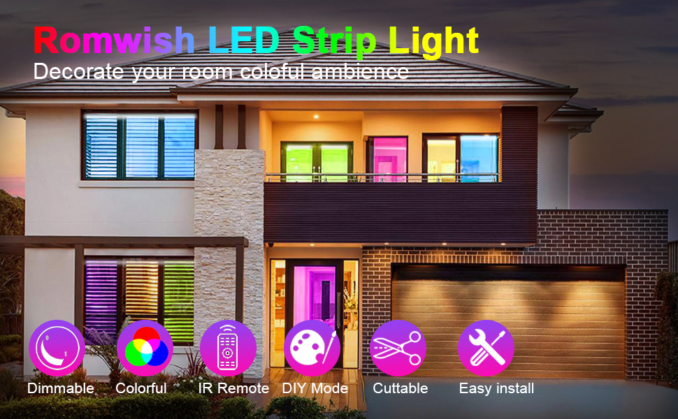 Romwish LED Strip Light Decorate your room coloful ambience