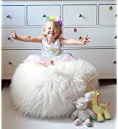 MiniOwls Plush Toy Storage Solution (Cover, unfilled) - White Furry Bean Bag - Soft Teddy Faux Fu...