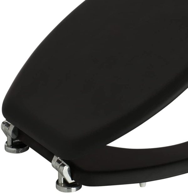 Matt Black Wood Toilet Seat with Stainless Steel Hinges, 45.5 x 36.7 x 5.2cm, Fittings Included & Easy to Install - Image 4