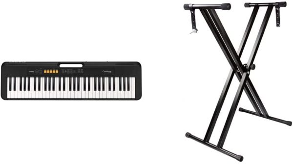 Casio CT-S100AD  Key Slimline and Super compact Portable Electronic Keyboard in Black & RockJam RJX29 Double Braced Adjustable Keyboard Stand with Locking Straps, Black