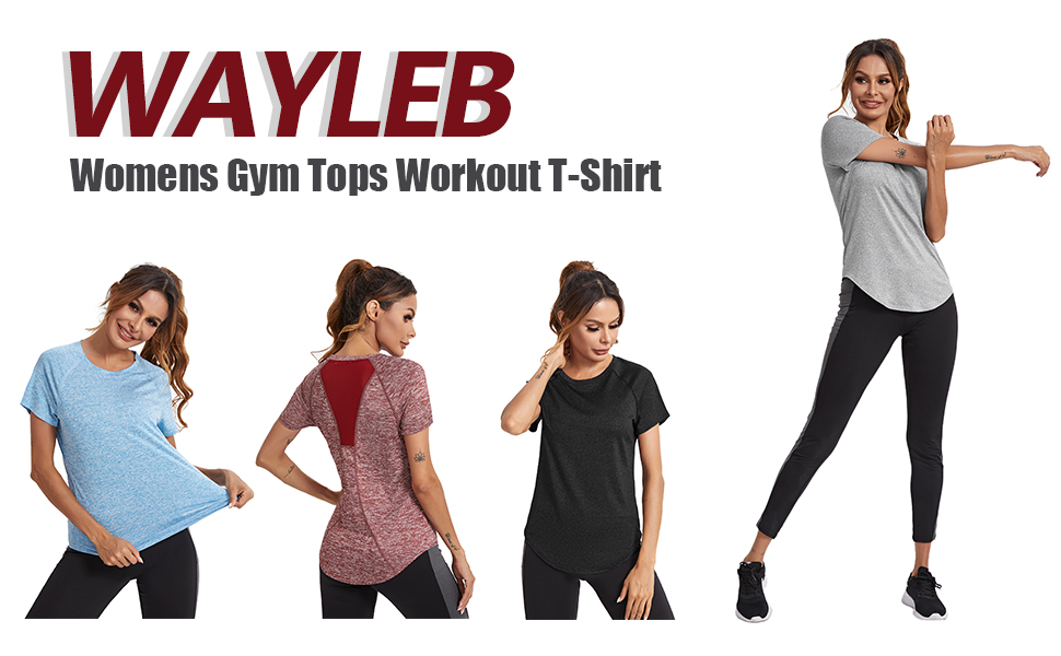 Wayleb Womens Gym Tops Ladies Sports T-Shirt Workout Yoga Tops for Women