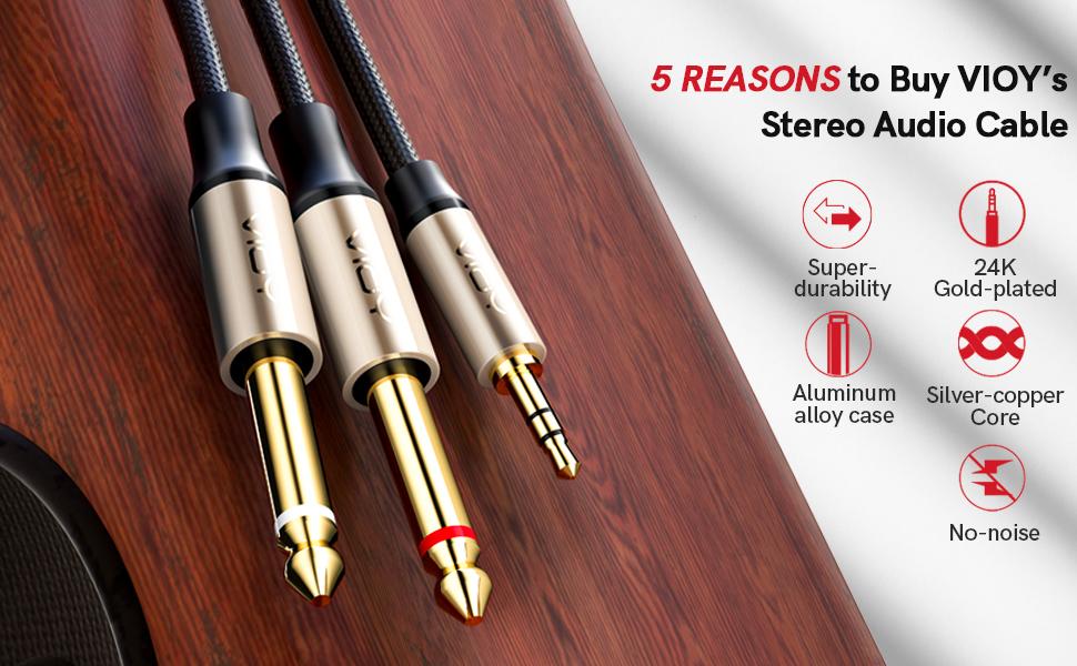 3.5mm to dual 6.35mm audio cable