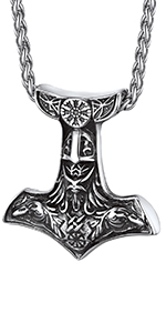 Thor&#39;s Hammer Mjolnir Norse God Odin Helmet Pendant