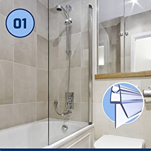 A picture of clean dry bath with shower screen seal affixed