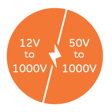 Two ranges 12V ?C 1000V and 50V ?C 1000V AC