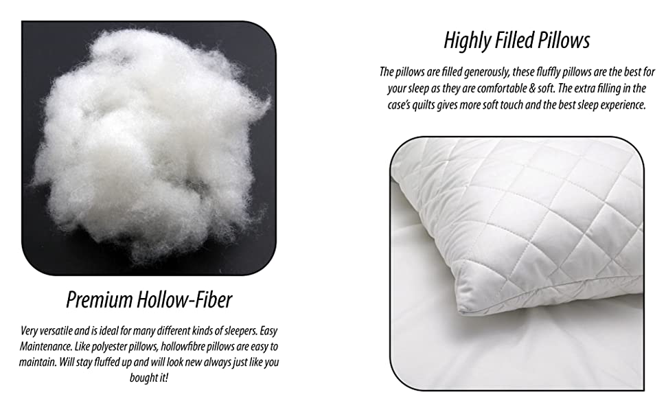 premium quality extra filled hollow fiber fibre pillow pillows with cases covers quilted design case