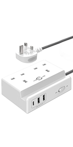 2 gang extension plug with usb slots USB C extension lead wall mountable power strip 2m power cord