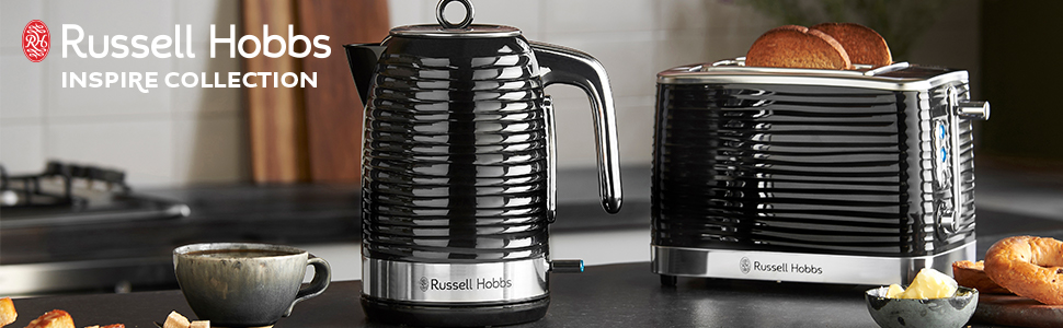 Russell Hobbs Inspire Black Kettle and 2 Slice Toaster