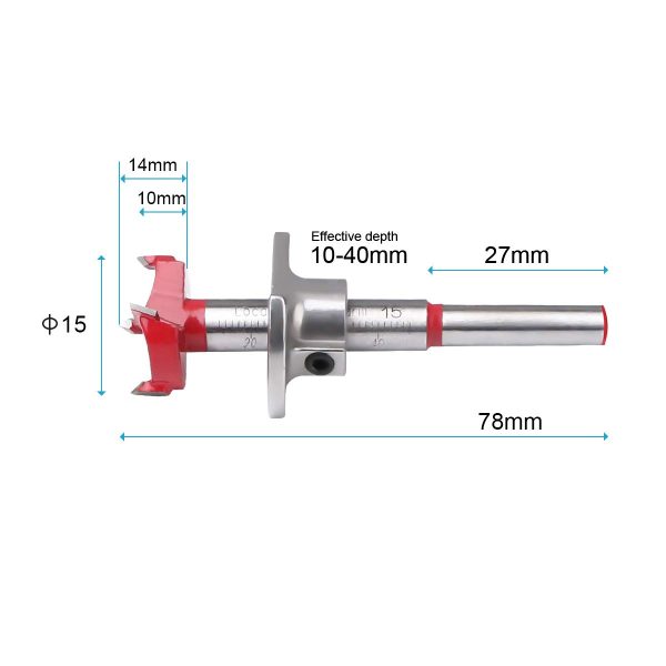 flintronic Forstner Drill Bit, 15mm Adjustable Positioning Drill Bit Set, Cemented Carbide Woodworking Hole Saw with Depth Stoper (Depth Range 10~40mm) Making Wood Hole Quickly&Precisely - Image 6