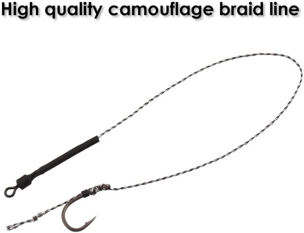 Luroad Carp Fishing Hair Rigs, 20 Pcs Curved Braided Barbless Barbed Carp Hook Anti-Tangle Swivel Braided Thread line with 3 Card Boilie Bait Stops Dumbell Stoppers and Stringer Needle - Image 3