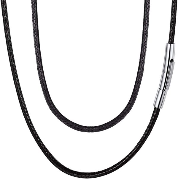 FaithHeart Black Leather Necklace Cord for Men Women. 2/3mm Wax Rope Chain with Magnet Clasp, 16"-30" inch Replacement Necklace Braided Woven Chains Waterproof Jewellery Can Custom - Image 6