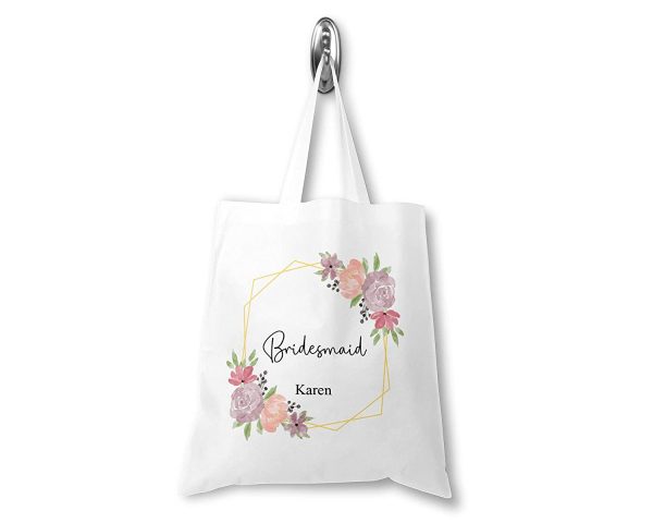 Personalised Bridesmaid Tote Bag, Custom Bridesmaids Gift Bag, Bridal Party Gift Bag, Hen Party Bags, Wedding Accessories, Floral Gold, Maid of Honor, Team Bride Tribe - Image 4