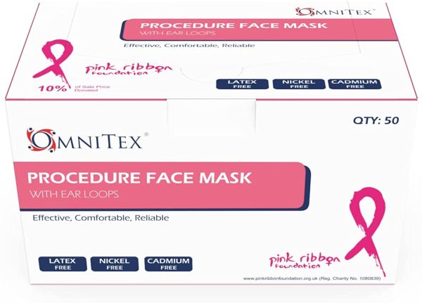 Omnitex Pink for Breast Cancer | 3ply Premium Type IIR Disposable Surgical Face Mask | EN14683:2019 | 98% Filtration, Fluid Resistant, Medical Face Mask 2R with Ear Loops - Pack 50 - Image 5