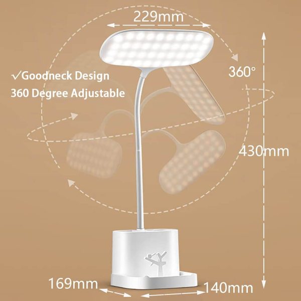 Desk Lamp for Bedroom, with USB Charging Port Table Lamp, 2 Pen Holder Reading Lamp, Flexible Gooseneck Desk Light, Touch LED Desk Lamp for Bedroom Accessories Desk Accessories Office Accessories - Image 6