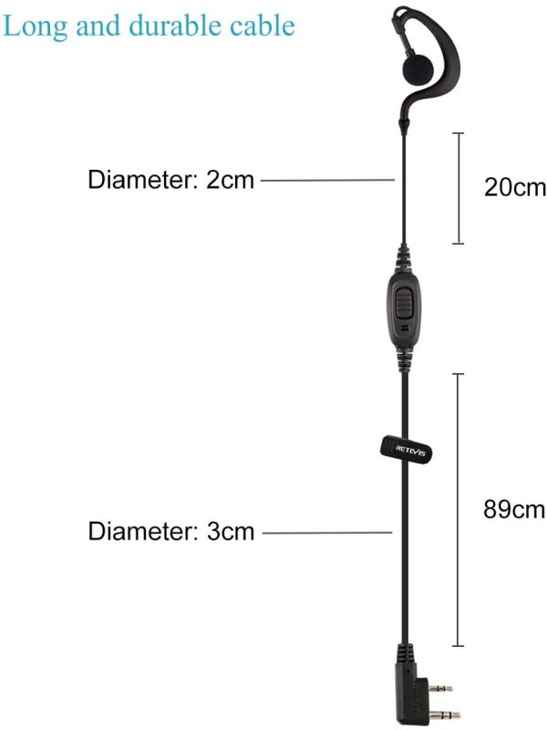 Retevis RE3120 Walkie Talkie Earpiece with Mic 2 Pin C-type Headset Compatible with 2 Way Radio RT24 RT28 RT22 RT622 RT27 RT617 RT618 RT619 BaoFeng BF-888S Kenwood Proster (2 pcs) - Image 4