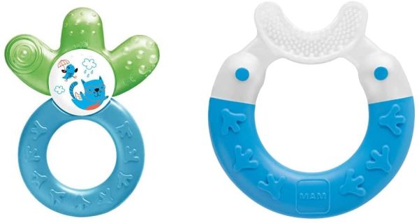 MAM Cooler Teether, Teething Toy for Babies, Cooling and Soothing Teething Ring, Blue & Bite & Brush, Baby Ring Suitable from 3+ Months Old, Teething Toy Promotes Dental Hygiene and Cleanliness, Blue