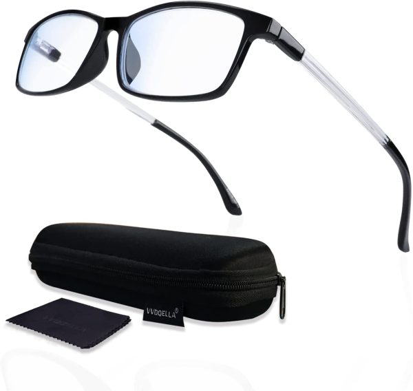 Blue Light Blocking Glasses Computer Gaming Black Mens Womens Spring Hinges VVDQELLA Reading Glasses 0.00 - Image 4