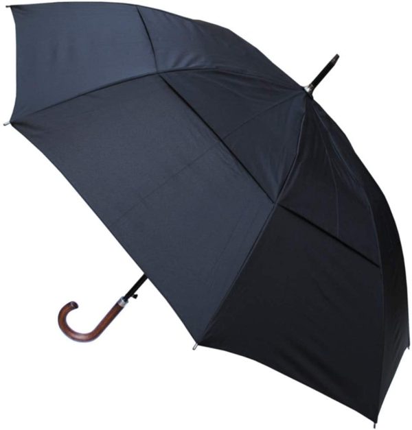 COLLAR AND CUFFS LONDON - Windproof Extra Strong - StormDefender City Umbrella - Vented Double Canopy - Highly Engineered to Combat Inversion Damage - Auto Open - Solid Wood Hook Handle - Black - Image 4