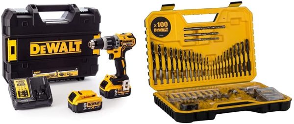 DEWALT DCD796P2-GB DCD796P2 Combi Drill 18V XR Brushless Compact Lithium-Ion (2 x 5.0Ah Batteries), 18 V, Yellow/Black, One Size & DT71563-QZ Combination Drill BIT Set 100 Piece Set - Image 3