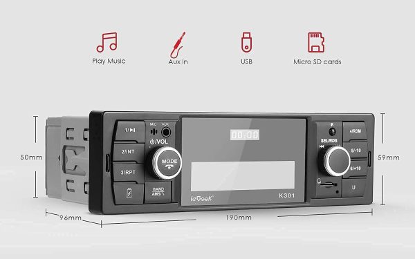 ieGeek RDS Handsfree Car Radio Bluetooth 5.0, LCD Calling 1 DIN Car Stereo with Clock, 4X60W FM Radio Car MP3 Player RDS/MP3/FM/AM/SD/AUX/USB Wireless Remote Control, 30 Radio Stations - Image 3