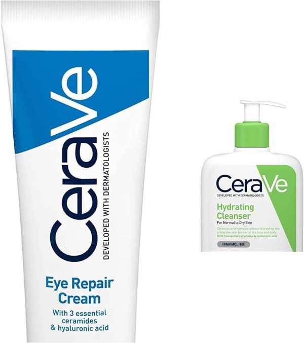 Eye Repair Cream | 14 ml/0.5 oz | Eye Cream for Dark Circles & Puffiness & Hydrating Cleanser | 236ml/8oz | Daily Face & Body Wash for Normal to Dry Skin