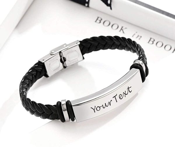 EDSG Personalised Mens Bracelet | Leather Engraved Bracelet Gift for Boyfriend Husband Dad Bestman | Gift for Christmas, Birthday, Wedding, Anniversary, Father's Day | Customised Name