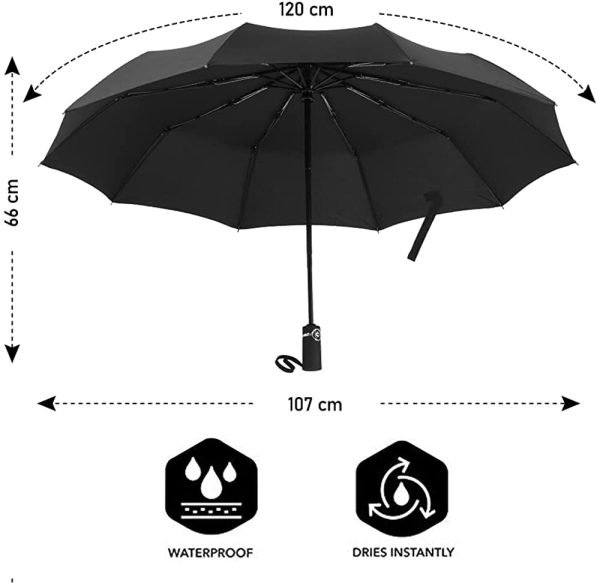 Folding Umbrella, Automatic Open/Close Umbrella, 10 Ribs Travel Umbrella with Teflon Coating, Ergonomic Handle, Strong and Portable Rain Umbrella for Mens Women - Image 4