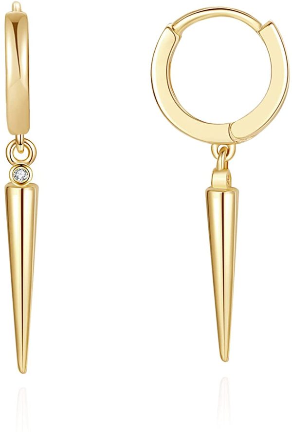 Jadefy Dainty Dangle Hoop Earrings for Women, 18K Gold Plated 925 Sterling Silver Post, Geometric Triangle Cone Dangle Earrings - Image 4