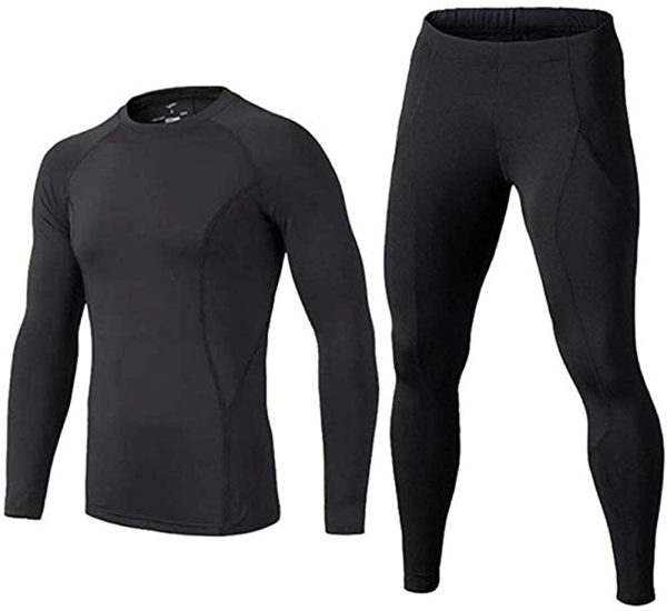 BUYKUD Men's Long Sleeve Base Layer Compression Athletic Underwear Shirt Tights Top & Bottom Set - Image 4