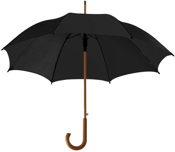 eBuyGB Automatic Classic Wooden Crook Handle Folding Umbrella 41.5" (Black) - Image 2