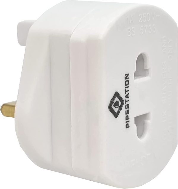 Pipestation Shaver/Toothbrush Adaptor Charger Plug Heavy Duty Bathroom Socket Convertor White UK 2 Pin To 3 Pin 1A Fused - Image 2